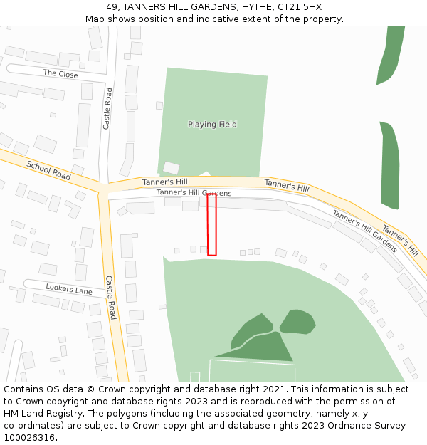 49, TANNERS HILL GARDENS, HYTHE, CT21 5HX: Location map and indicative extent of plot