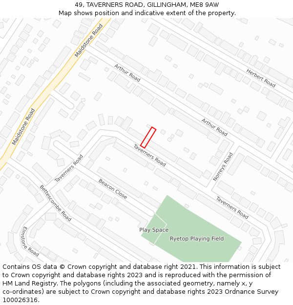 49, TAVERNERS ROAD, GILLINGHAM, ME8 9AW: Location map and indicative extent of plot