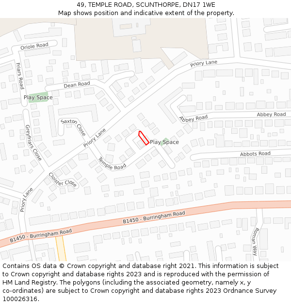 49, TEMPLE ROAD, SCUNTHORPE, DN17 1WE: Location map and indicative extent of plot
