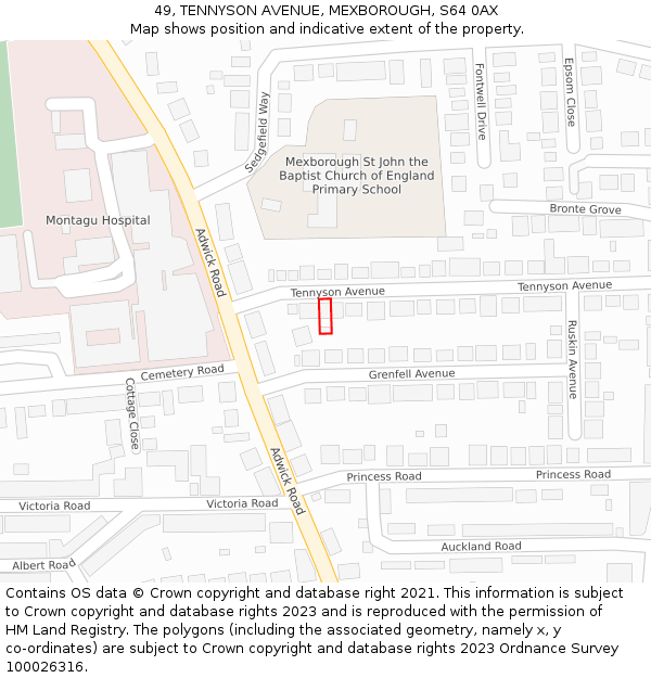 49, TENNYSON AVENUE, MEXBOROUGH, S64 0AX: Location map and indicative extent of plot