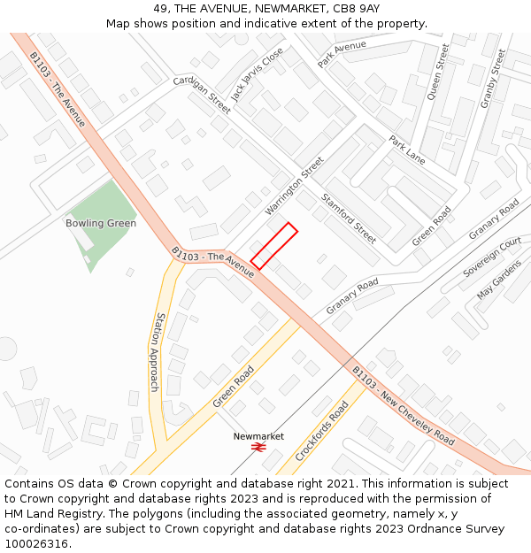 49, THE AVENUE, NEWMARKET, CB8 9AY: Location map and indicative extent of plot