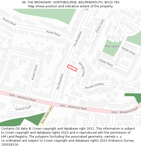 49, THE BROADWAY, NORTHBOURNE, BOURNEMOUTH, BH10 7EX: Location map and indicative extent of plot