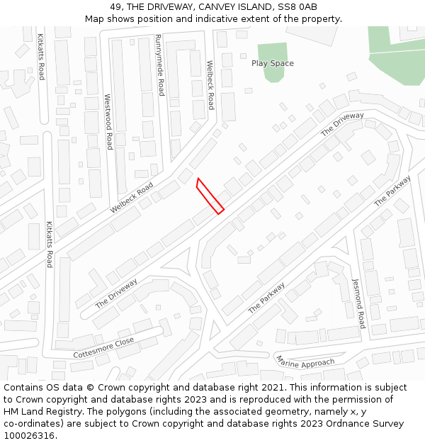 49, THE DRIVEWAY, CANVEY ISLAND, SS8 0AB: Location map and indicative extent of plot