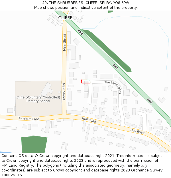 49, THE SHRUBBERIES, CLIFFE, SELBY, YO8 6PW: Location map and indicative extent of plot