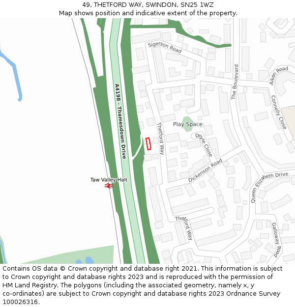 49, THETFORD WAY, SWINDON, SN25 1WZ: Location map and indicative extent of plot