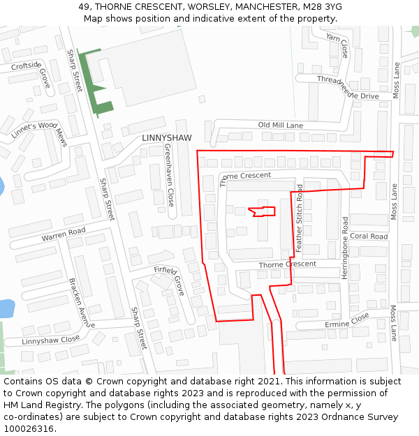 49, THORNE CRESCENT, WORSLEY, MANCHESTER, M28 3YG: Location map and indicative extent of plot