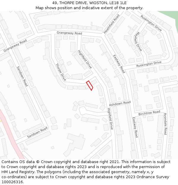 49, THORPE DRIVE, WIGSTON, LE18 1LE: Location map and indicative extent of plot