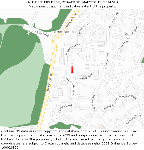 49, THRESHERS DRIVE, WEAVERING, MAIDSTONE, ME14 5UA: Location map and indicative extent of plot