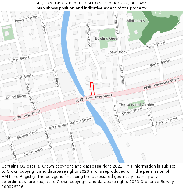 49, TOMLINSON PLACE, RISHTON, BLACKBURN, BB1 4AY: Location map and indicative extent of plot
