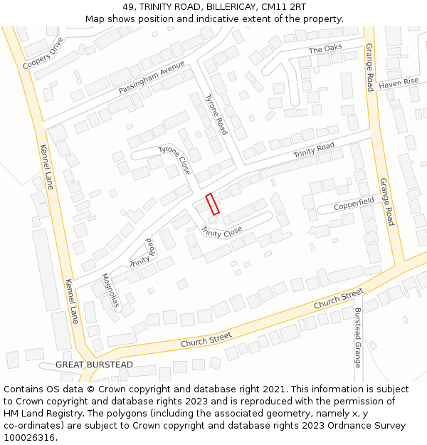 49, TRINITY ROAD, BILLERICAY, CM11 2RT: Location map and indicative extent of plot