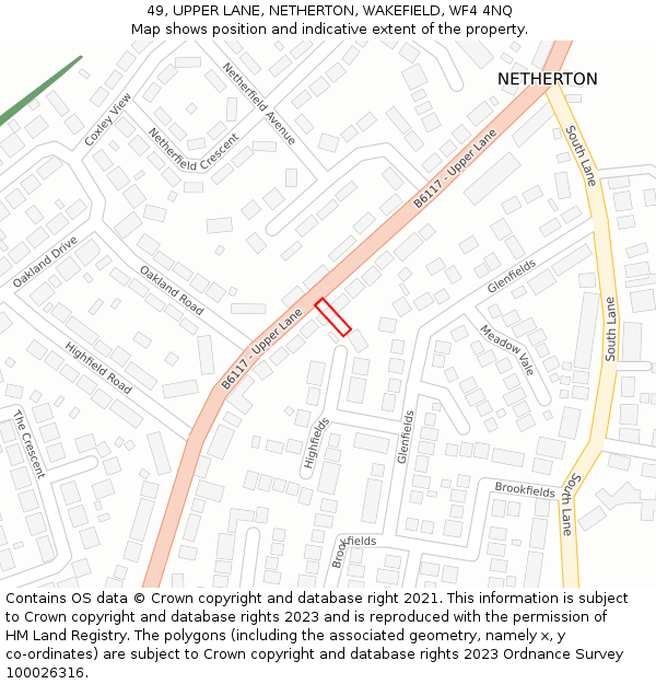 49, UPPER LANE, NETHERTON, WAKEFIELD, WF4 4NQ: Location map and indicative extent of plot