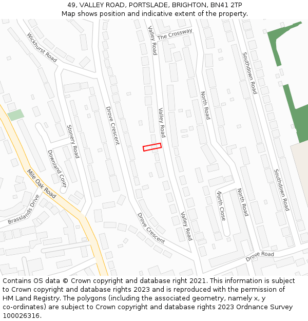 49, VALLEY ROAD, PORTSLADE, BRIGHTON, BN41 2TP: Location map and indicative extent of plot