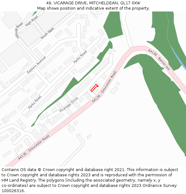 49, VICARAGE DRIVE, MITCHELDEAN, GL17 0XW: Location map and indicative extent of plot