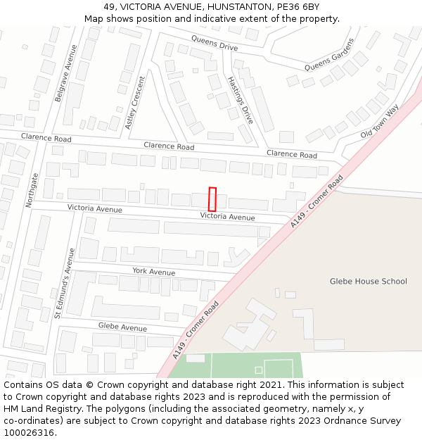 49, VICTORIA AVENUE, HUNSTANTON, PE36 6BY: Location map and indicative extent of plot