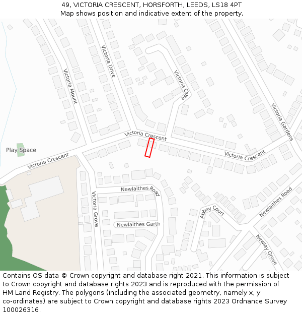 49, VICTORIA CRESCENT, HORSFORTH, LEEDS, LS18 4PT: Location map and indicative extent of plot