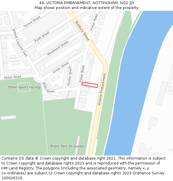 49, VICTORIA EMBANKMENT, NOTTINGHAM, NG2 2JY: Location map and indicative extent of plot