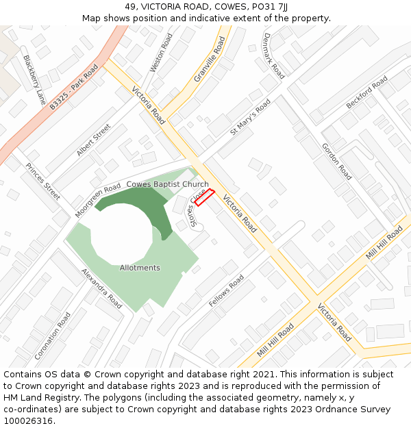 49, VICTORIA ROAD, COWES, PO31 7JJ: Location map and indicative extent of plot