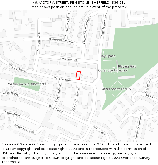 49, VICTORIA STREET, PENISTONE, SHEFFIELD, S36 6EL: Location map and indicative extent of plot