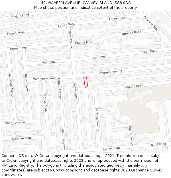 49, WAAREM AVENUE, CANVEY ISLAND, SS8 9DS: Location map and indicative extent of plot