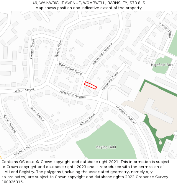 49, WAINWRIGHT AVENUE, WOMBWELL, BARNSLEY, S73 8LS: Location map and indicative extent of plot