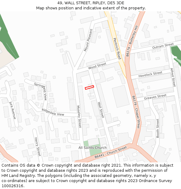 49, WALL STREET, RIPLEY, DE5 3DE: Location map and indicative extent of plot