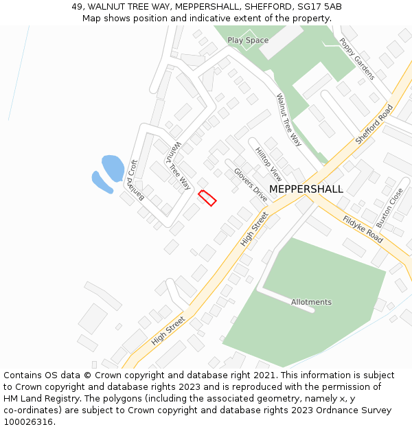 49, WALNUT TREE WAY, MEPPERSHALL, SHEFFORD, SG17 5AB: Location map and indicative extent of plot