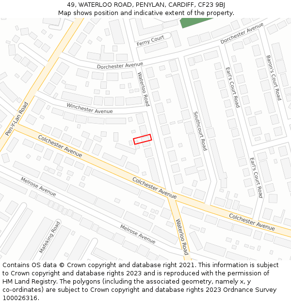 49, WATERLOO ROAD, PENYLAN, CARDIFF, CF23 9BJ: Location map and indicative extent of plot