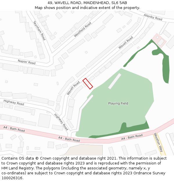 49, WAVELL ROAD, MAIDENHEAD, SL6 5AB: Location map and indicative extent of plot