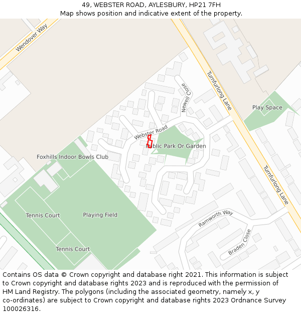 49, WEBSTER ROAD, AYLESBURY, HP21 7FH: Location map and indicative extent of plot