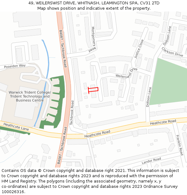 49, WEILERSWIST DRIVE, WHITNASH, LEAMINGTON SPA, CV31 2TD: Location map and indicative extent of plot