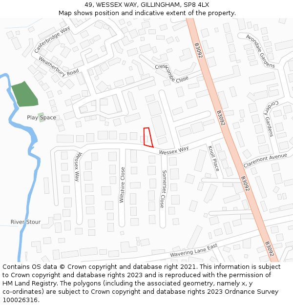 49, WESSEX WAY, GILLINGHAM, SP8 4LX: Location map and indicative extent of plot