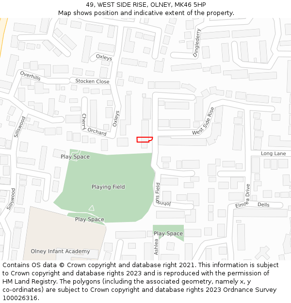 49, WEST SIDE RISE, OLNEY, MK46 5HP: Location map and indicative extent of plot