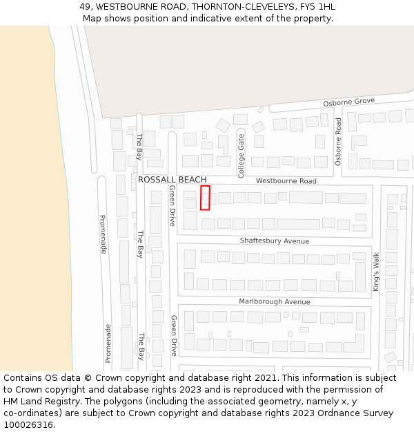 49, WESTBOURNE ROAD, THORNTON-CLEVELEYS, FY5 1HL: Location map and indicative extent of plot