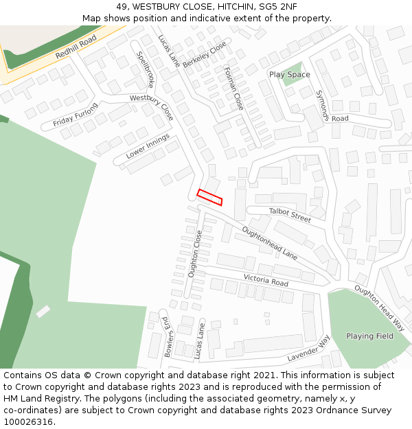 49, WESTBURY CLOSE, HITCHIN, SG5 2NF: Location map and indicative extent of plot
