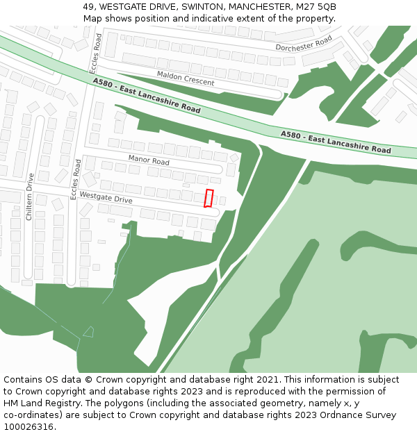49, WESTGATE DRIVE, SWINTON, MANCHESTER, M27 5QB: Location map and indicative extent of plot