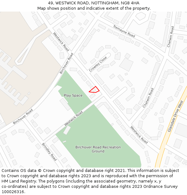 49, WESTWICK ROAD, NOTTINGHAM, NG8 4HA: Location map and indicative extent of plot