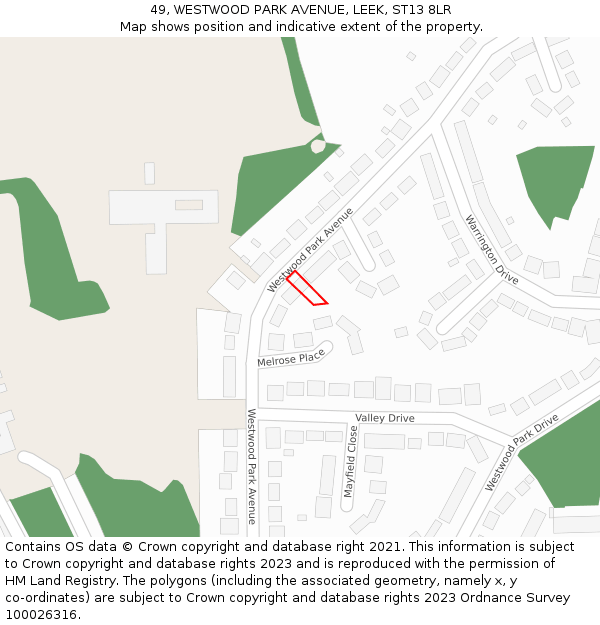 49, WESTWOOD PARK AVENUE, LEEK, ST13 8LR: Location map and indicative extent of plot