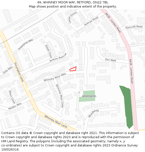 49, WHINNEY MOOR WAY, RETFORD, DN22 7BL: Location map and indicative extent of plot