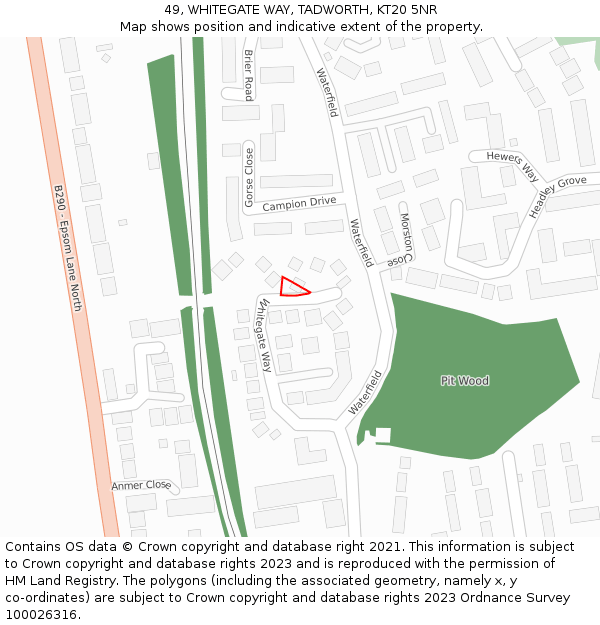 49, WHITEGATE WAY, TADWORTH, KT20 5NR: Location map and indicative extent of plot