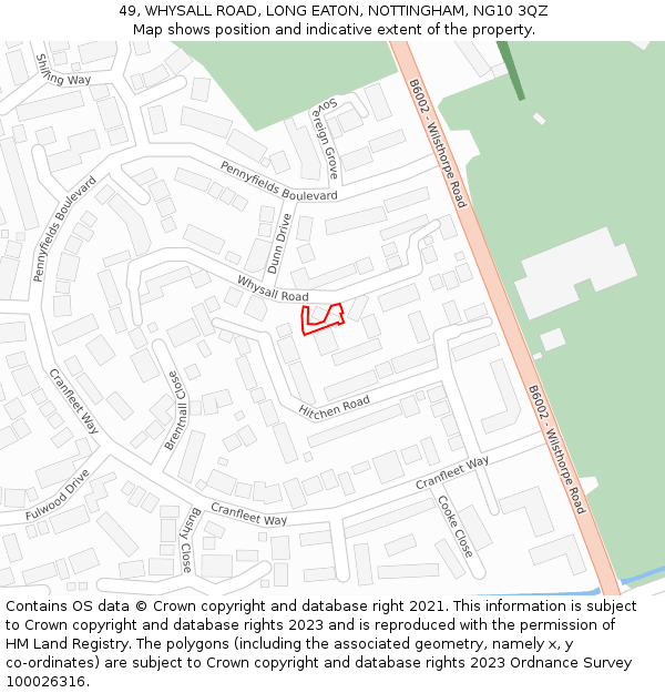 49, WHYSALL ROAD, LONG EATON, NOTTINGHAM, NG10 3QZ: Location map and indicative extent of plot