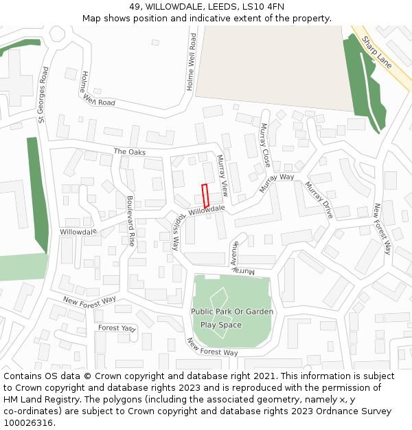 49, WILLOWDALE, LEEDS, LS10 4FN: Location map and indicative extent of plot