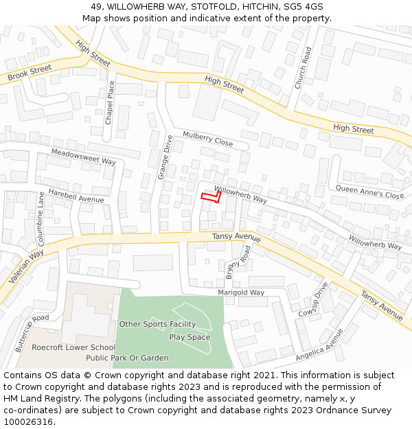 49, WILLOWHERB WAY, STOTFOLD, HITCHIN, SG5 4GS: Location map and indicative extent of plot