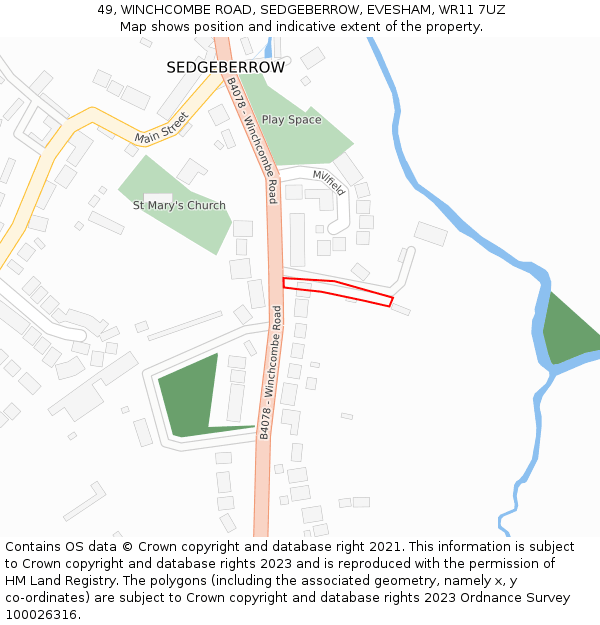 49, WINCHCOMBE ROAD, SEDGEBERROW, EVESHAM, WR11 7UZ: Location map and indicative extent of plot