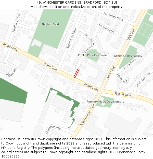 49, WINCHESTER GARDENS, BRADFORD, BD4 8UJ: Location map and indicative extent of plot