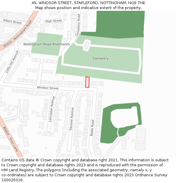 49, WINDSOR STREET, STAPLEFORD, NOTTINGHAM, NG9 7HE: Location map and indicative extent of plot