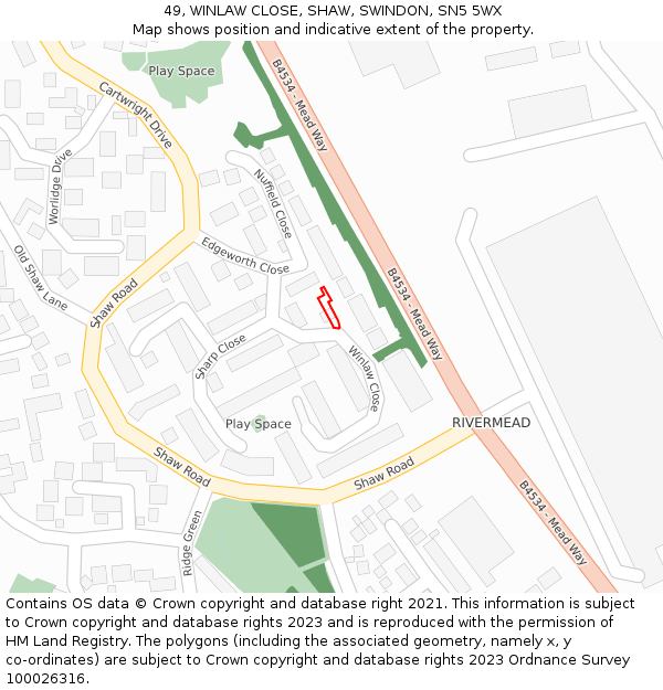 49, WINLAW CLOSE, SHAW, SWINDON, SN5 5WX: Location map and indicative extent of plot