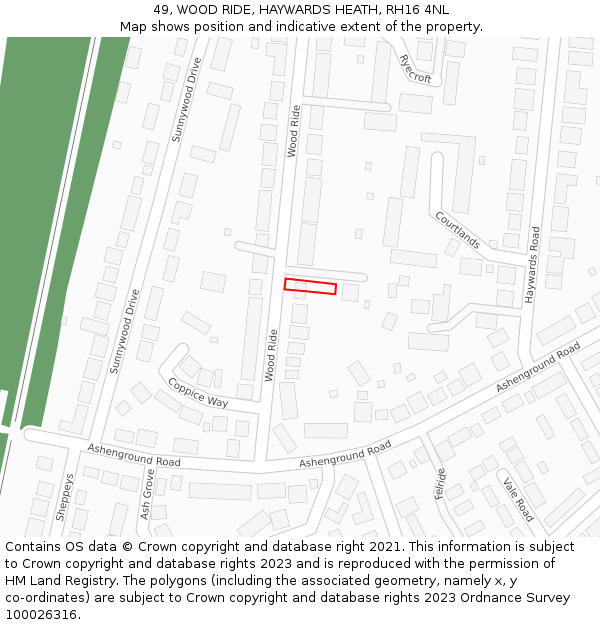 49, WOOD RIDE, HAYWARDS HEATH, RH16 4NL: Location map and indicative extent of plot