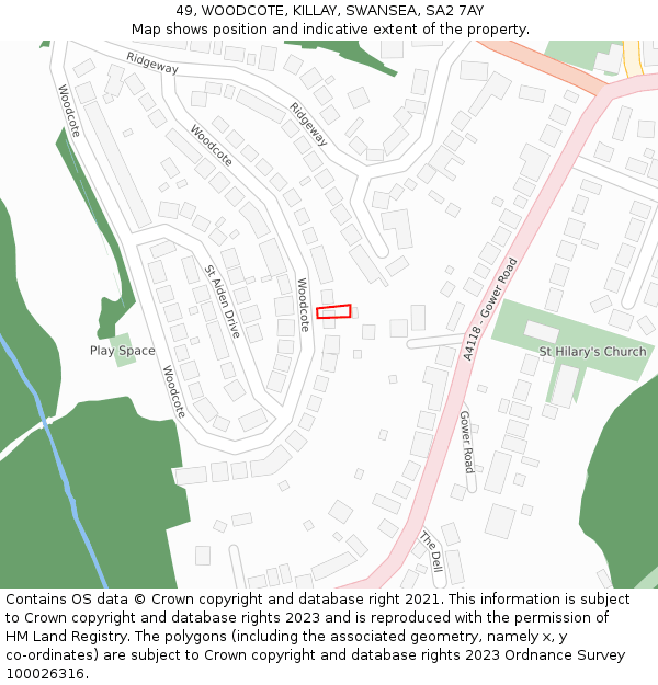 49, WOODCOTE, KILLAY, SWANSEA, SA2 7AY: Location map and indicative extent of plot