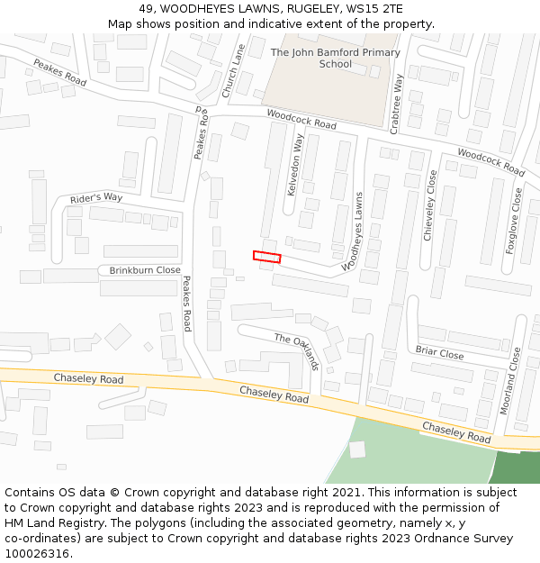 49, WOODHEYES LAWNS, RUGELEY, WS15 2TE: Location map and indicative extent of plot