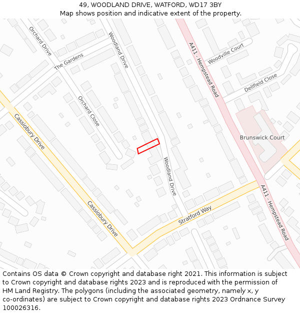 49, WOODLAND DRIVE, WATFORD, WD17 3BY: Location map and indicative extent of plot